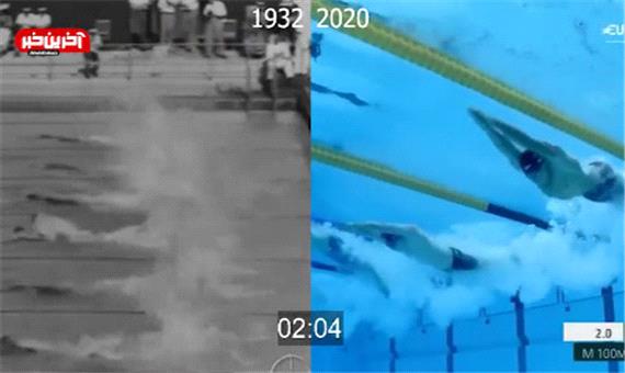 مقایسه شنای 100 متر آزاد مردان المپیک 2020 توکیو با المپیک 1932 لس انجلس